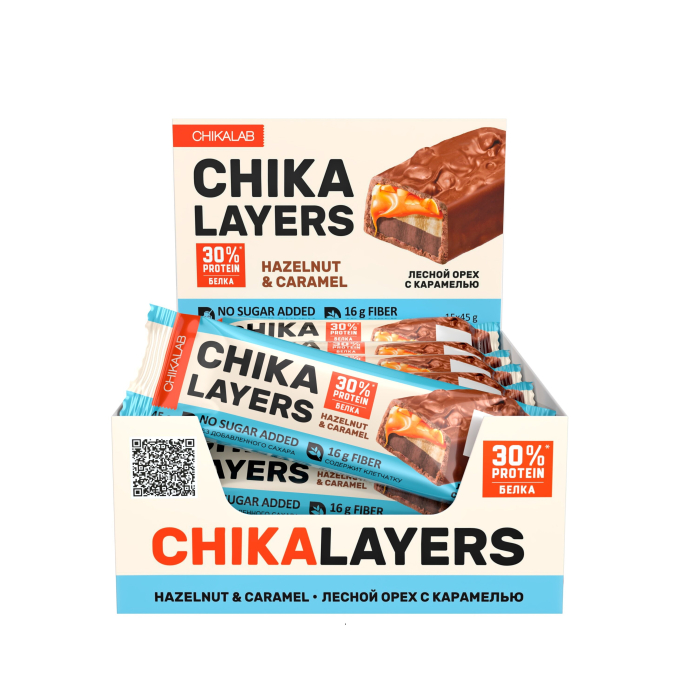 Chikalab LAYERS Батончик глазированный, 45 гр (Лесной орех с карамелью)