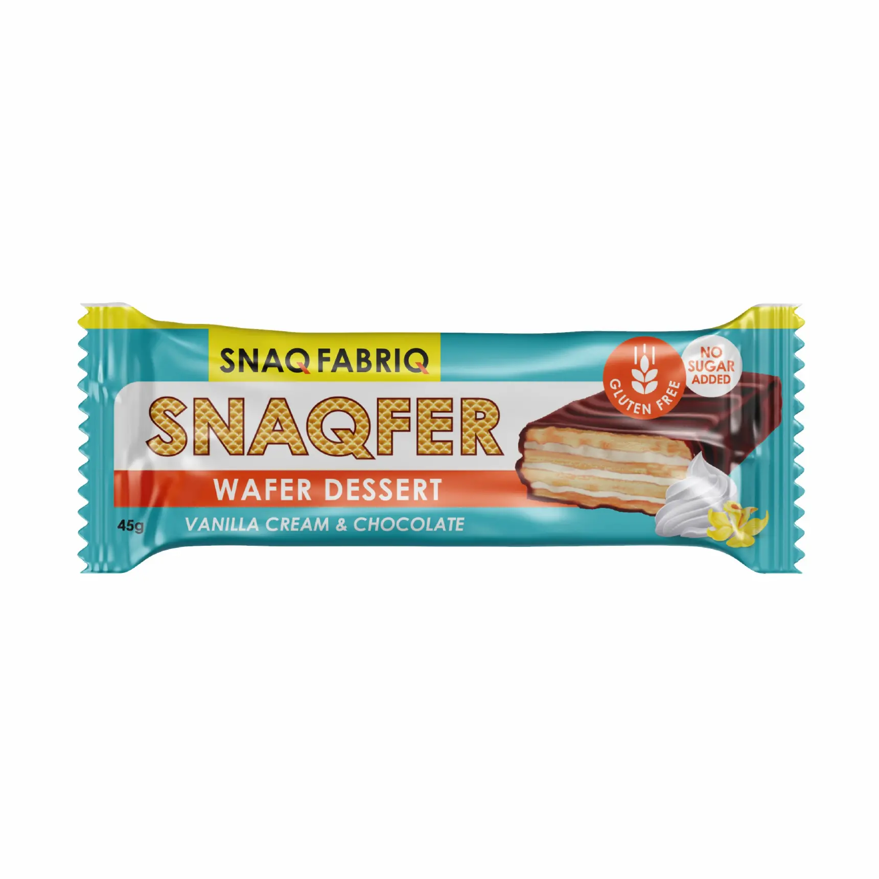 ТМ SNAQ FABRIQ Батончик вафельный глазированный со вкусом "Ванильный крем и бельгийский шоколад" 45 г